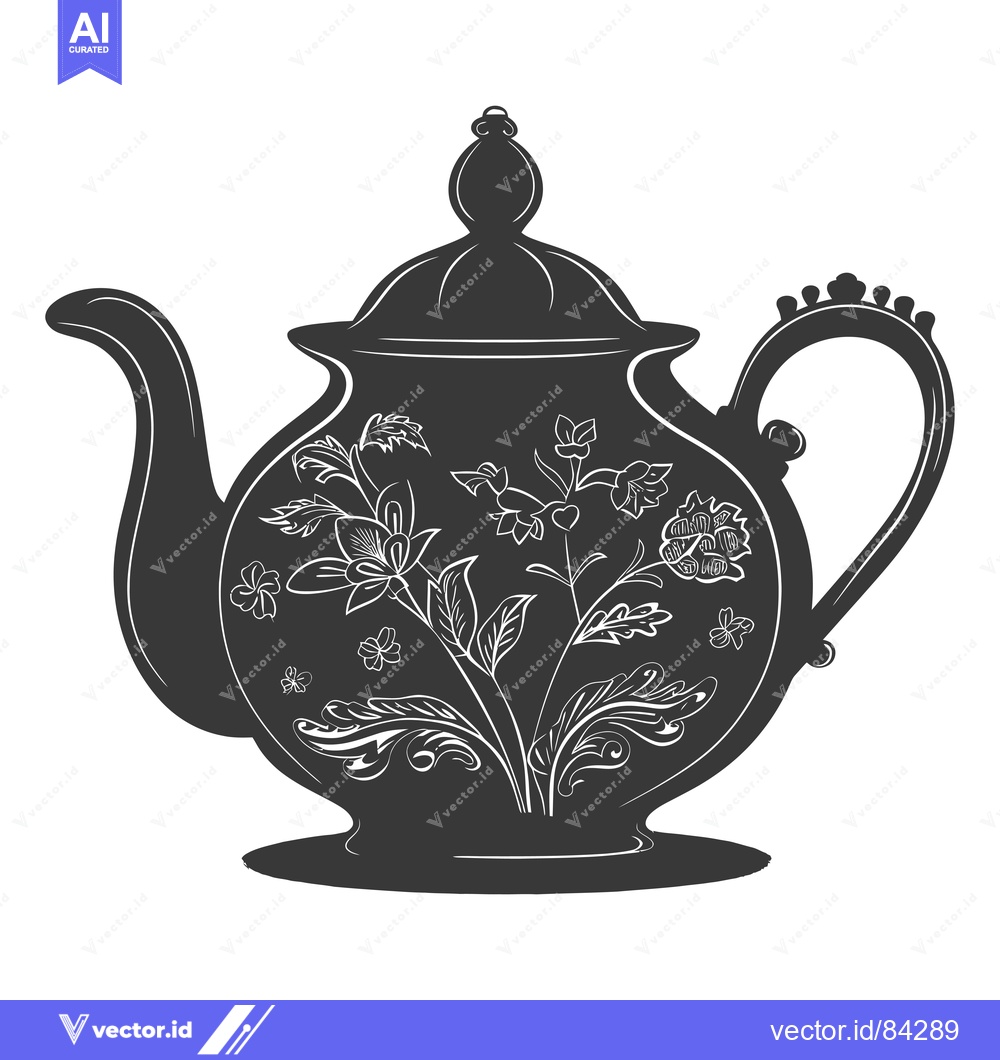Premium Vector of Ornate Black and White Teapot with Floral Design