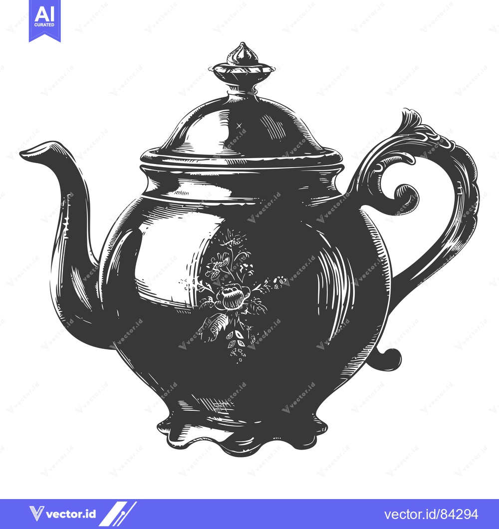 Premium Vector dari Hand-drawn Sketch of a Vintage Teapot with Floral Design