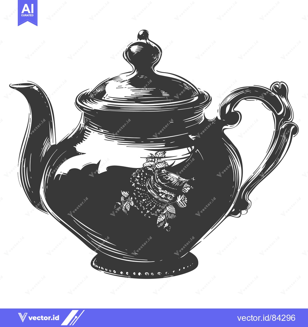 Premium Vector dari Hand-drawn Illustration of a Vintage Teapot with Ornate Handle