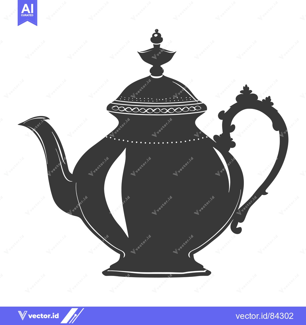 Premium Vector dari Ornate Black and White Silhouette of a Teapot
