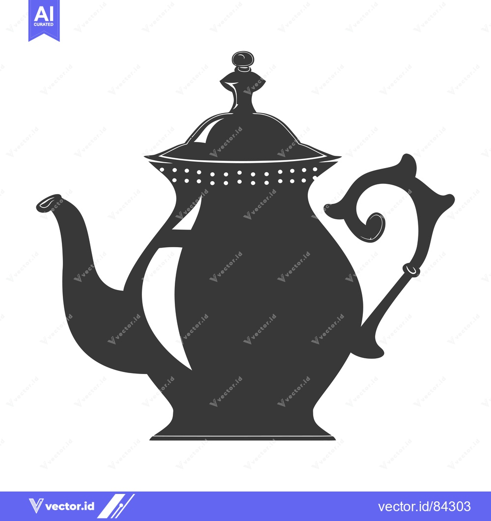 Premium Vector of Black and White Silhouette of a Teapot with a Decorative Handle