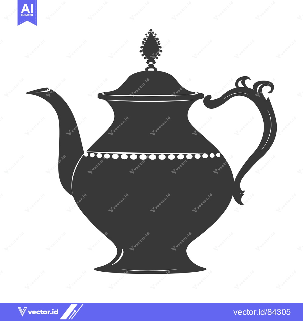 Premium Vector of Ornate Black Silhouette of a Teapot with a Lid