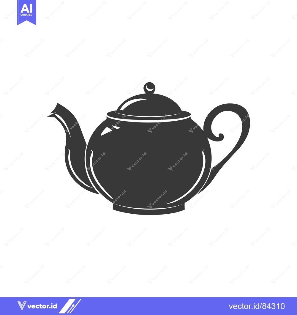 Premium Vector dari A silhouette of a classic teapot with a lid and a curved spout.