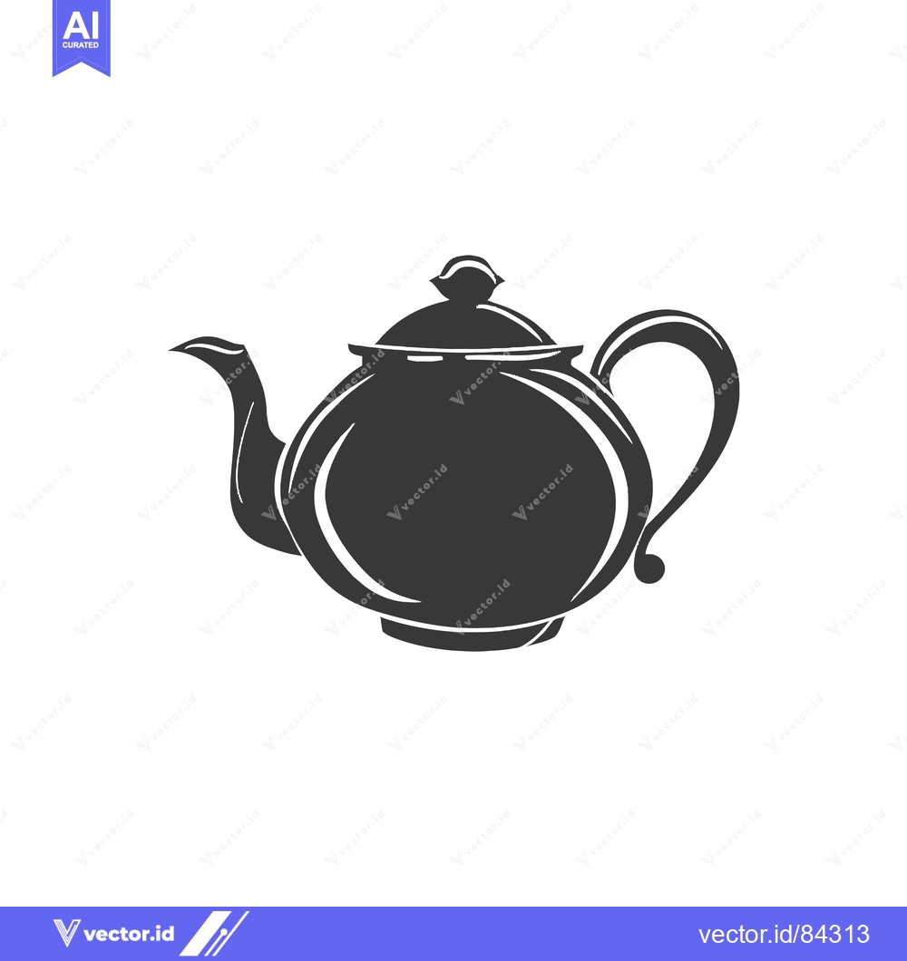 Premium Vector of Black and white silhouette of a teapot with a round body and a curved