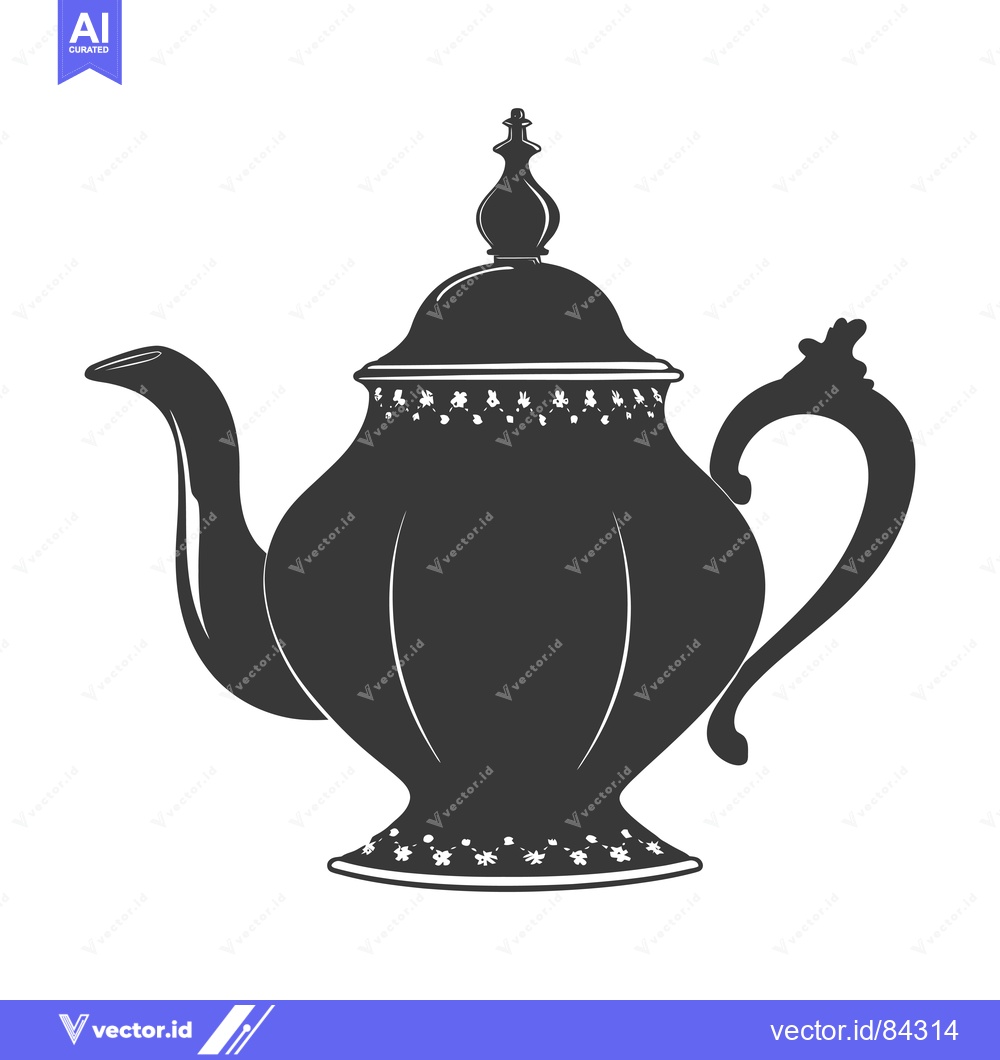 Premium Vector of A Black and White Silhouette of a Vintage Teapot with Floral Decoratio