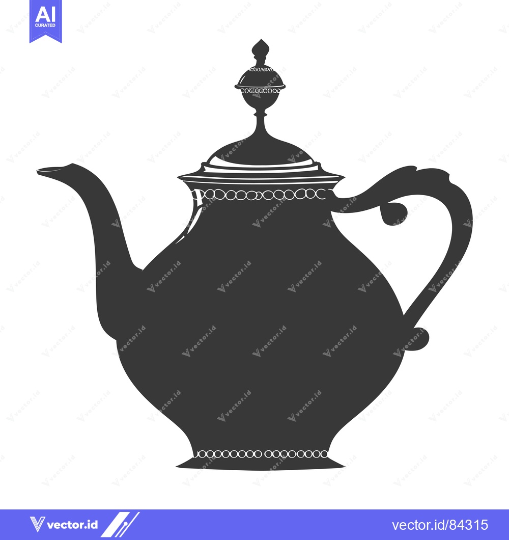 Premium Vector dari Ornate Black and White Silhouette of a Teapot