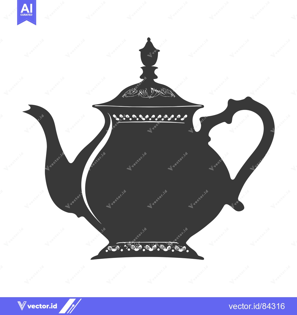 Premium Vector dari Ornate Black Silhouette of a Teapot with Decorative Details
