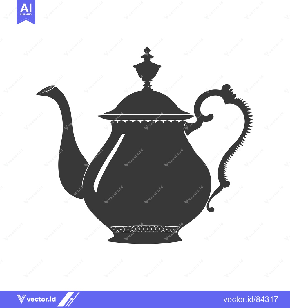 Premium Vector of Ornate Black Silhouette of a Silver Teapot