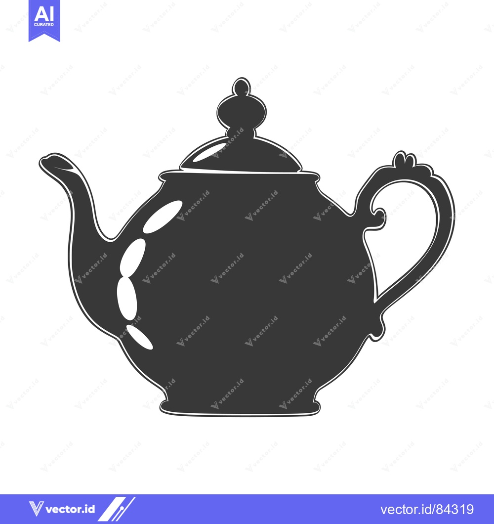 Premium Vector dari A silhouette of a classic teapot with a rounded body and a decorative