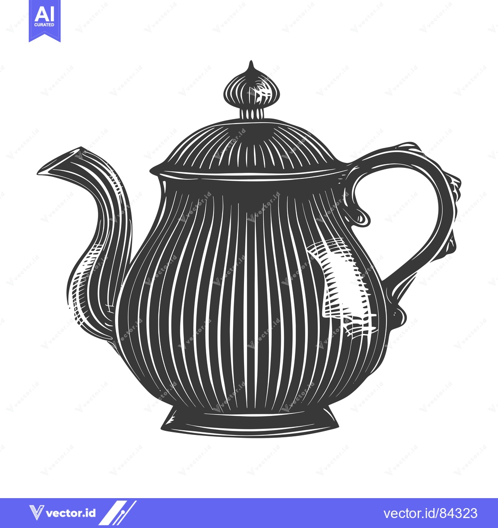 Premium Vector of Black and White Line Art Illustration of a Teapot