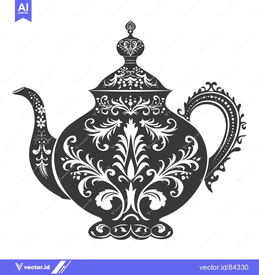 Premium Vector of Ornate Black and White Teapot with Floral Design