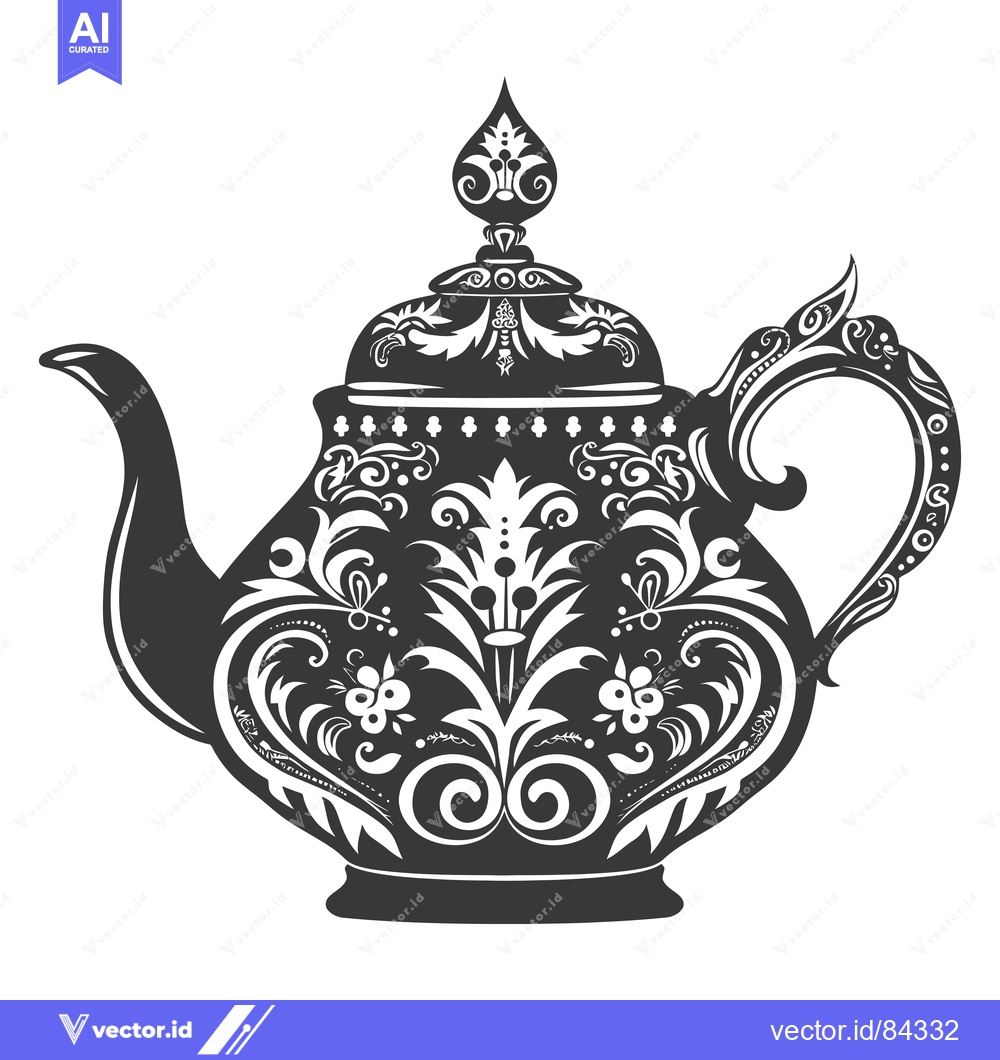 Premium Vector of Ornate Black and White Teapot with Floral Design