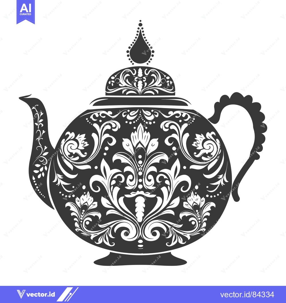 Premium Vector of Ornate Black and White Teapot with Floral Design