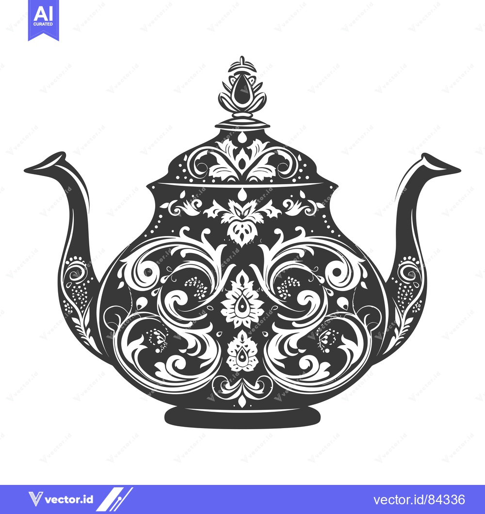 Premium Vector of Ornate Black and White Teapot with Floral Design