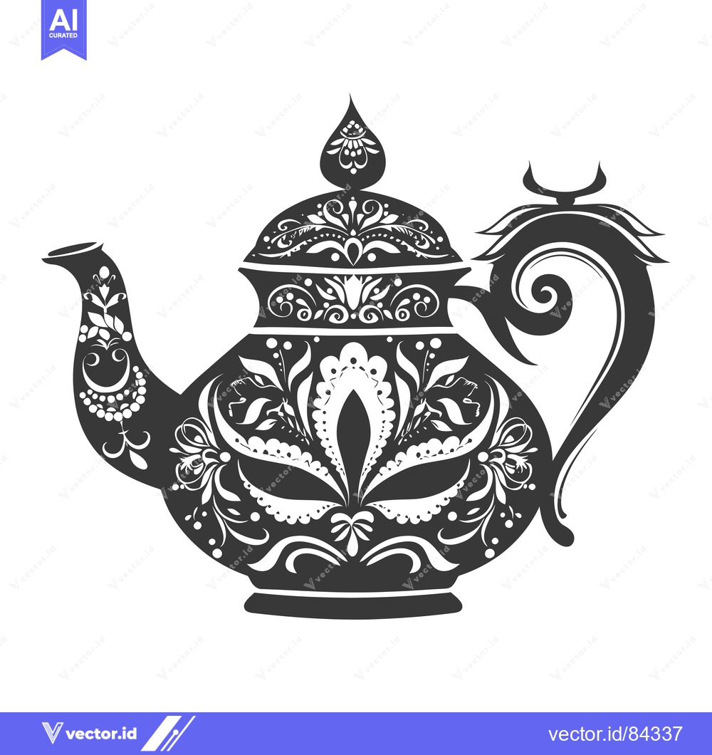 Premium Vector dari Ornate Black and White Teapot with Floral Design