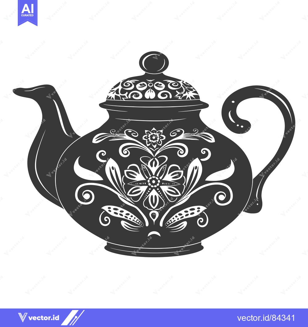 Premium Vector of Ornate Black and White Teapot with Floral Design