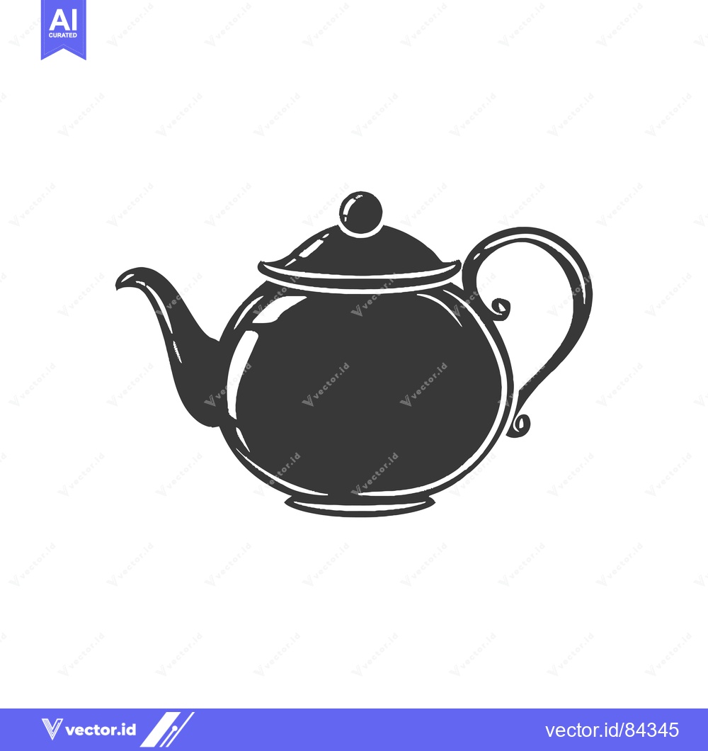 Premium Vector of Black and White Illustration of a Classic Teapot
