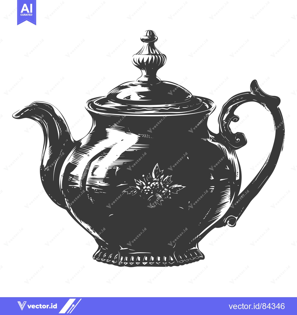 Premium Vector of A Detailed Black and White Illustration of a Vintage Teapot