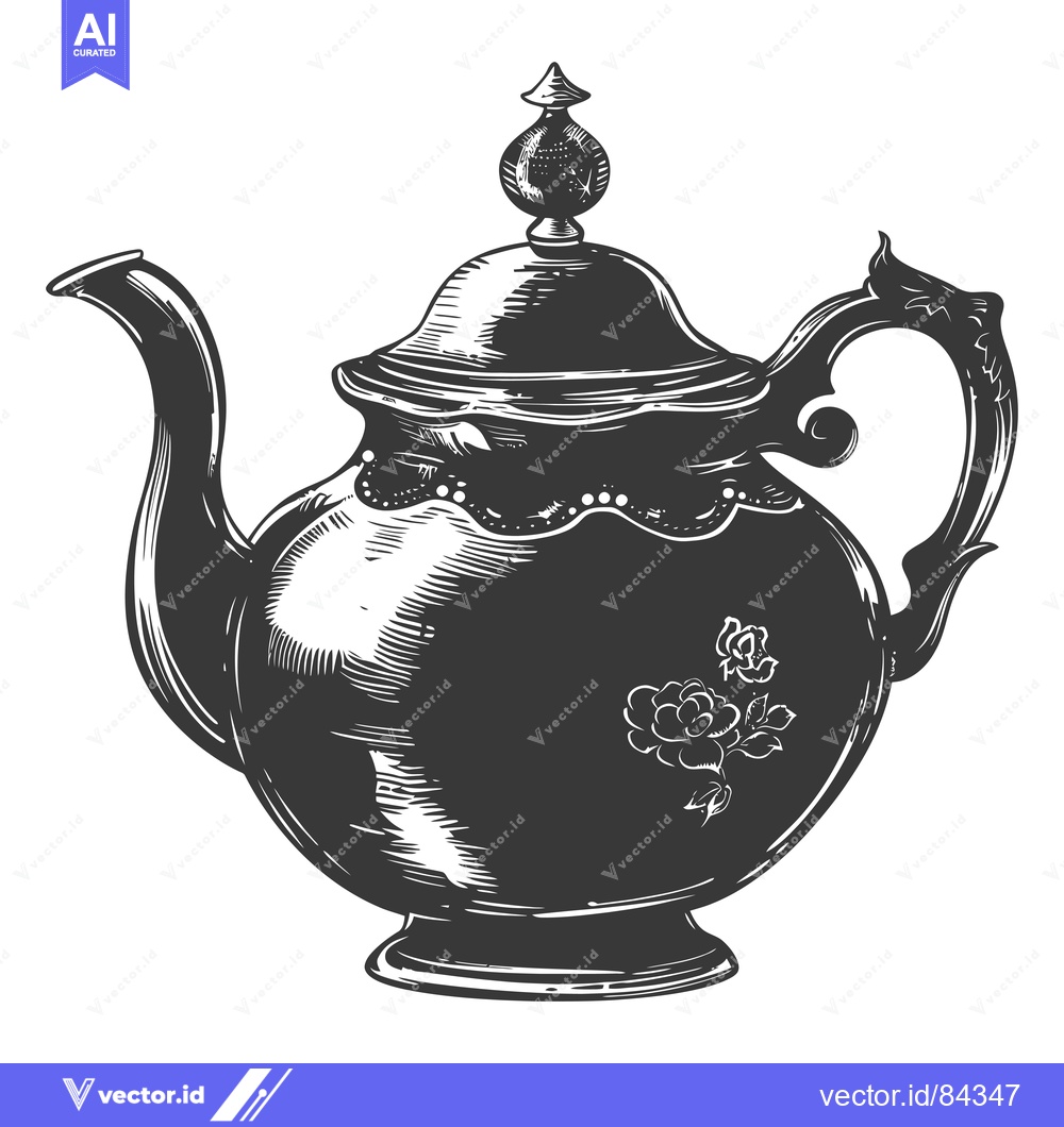 Premium Vector of Black and White Illustration of an Ornate Teapot with a Rose Design