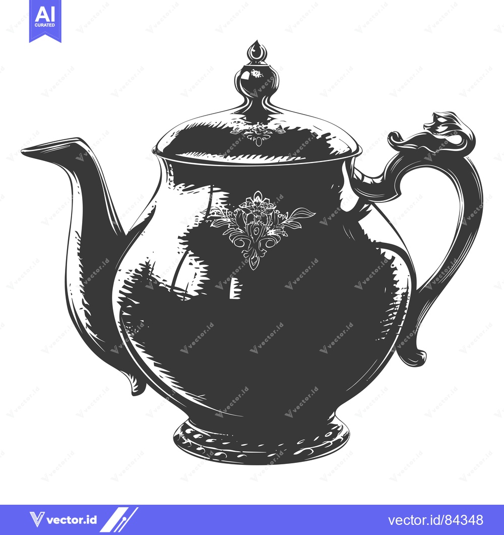 Premium Vector of Ornate Black and White Hand-Drawn Teapot Illustration