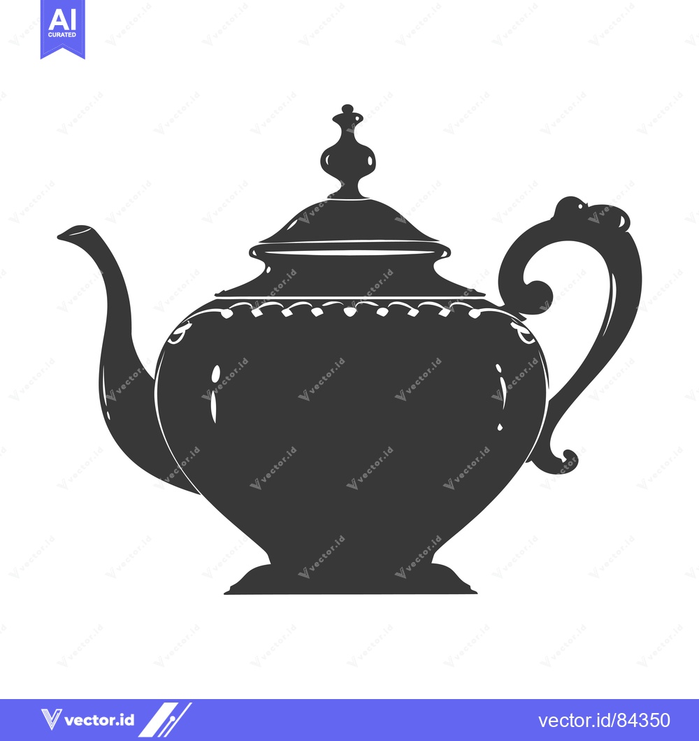 Premium Vector dari A Black and White Silhouette of an Ornate Teapot