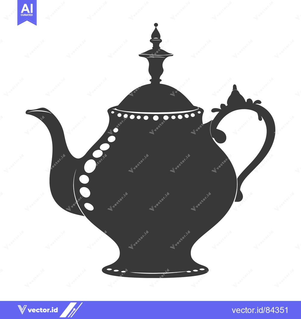 Premium Vector of Ornate Black and White Teapot Silhouette