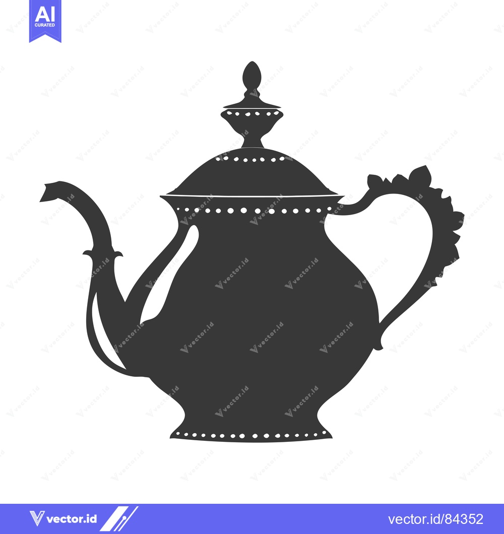 Premium Vector dari Ornate Silver Teapot Silhouette with Decorative Details