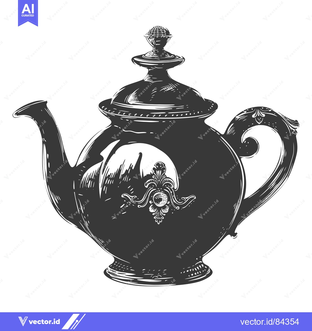 Premium Vector of Ornate Vintage Teapot with Decorative Handle and Lid