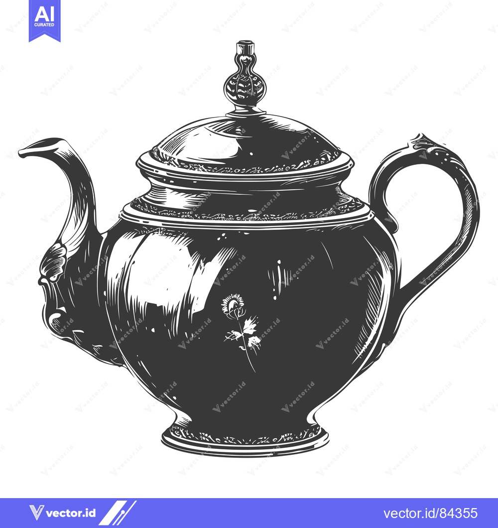 Premium Vector of Ornate Teapot with Flower Design in Hand-Drawn Style