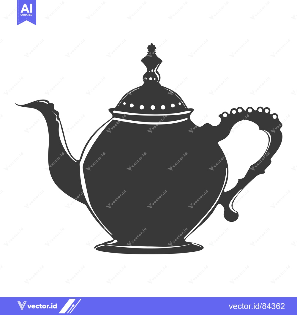 Premium Vector dari A Black and White Silhouette of an Ornate Teapot