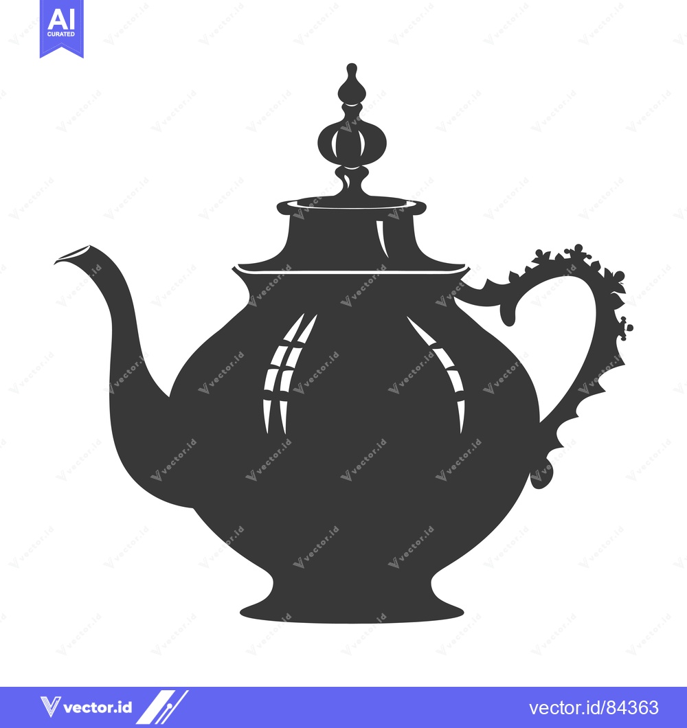 Premium Vector of Ornate Teapot Silhouette with Floral Handle