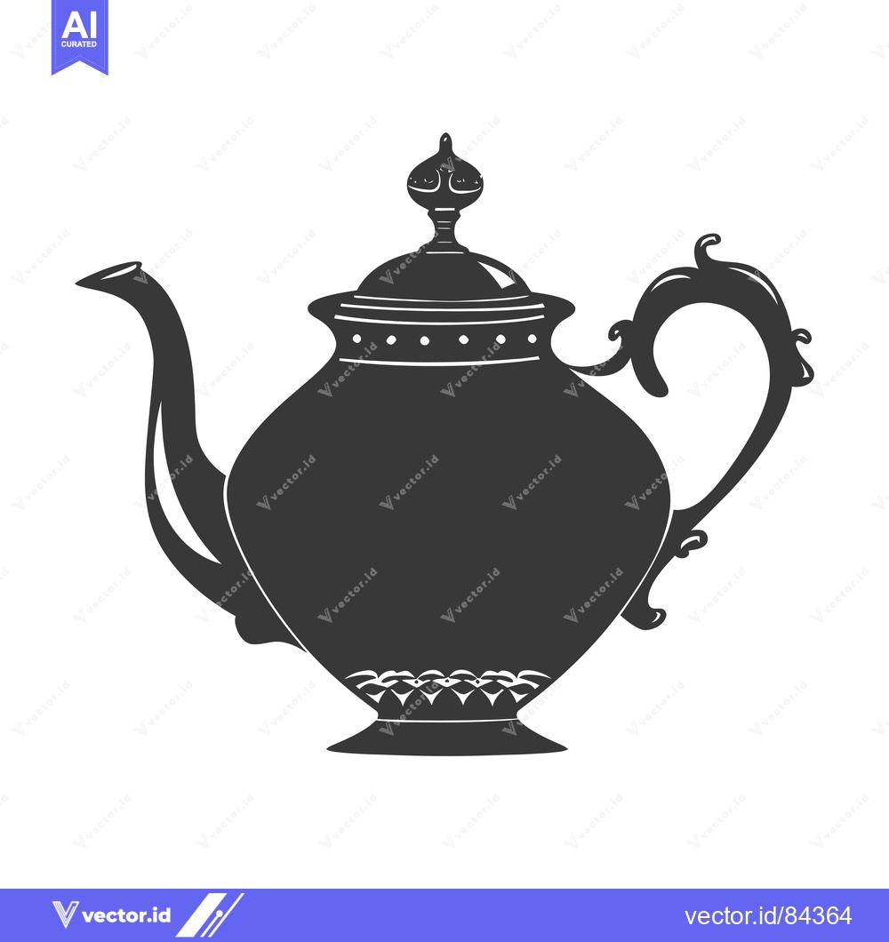 Premium Vector dari A Black and White Silhouette of an Ornate Teapot
