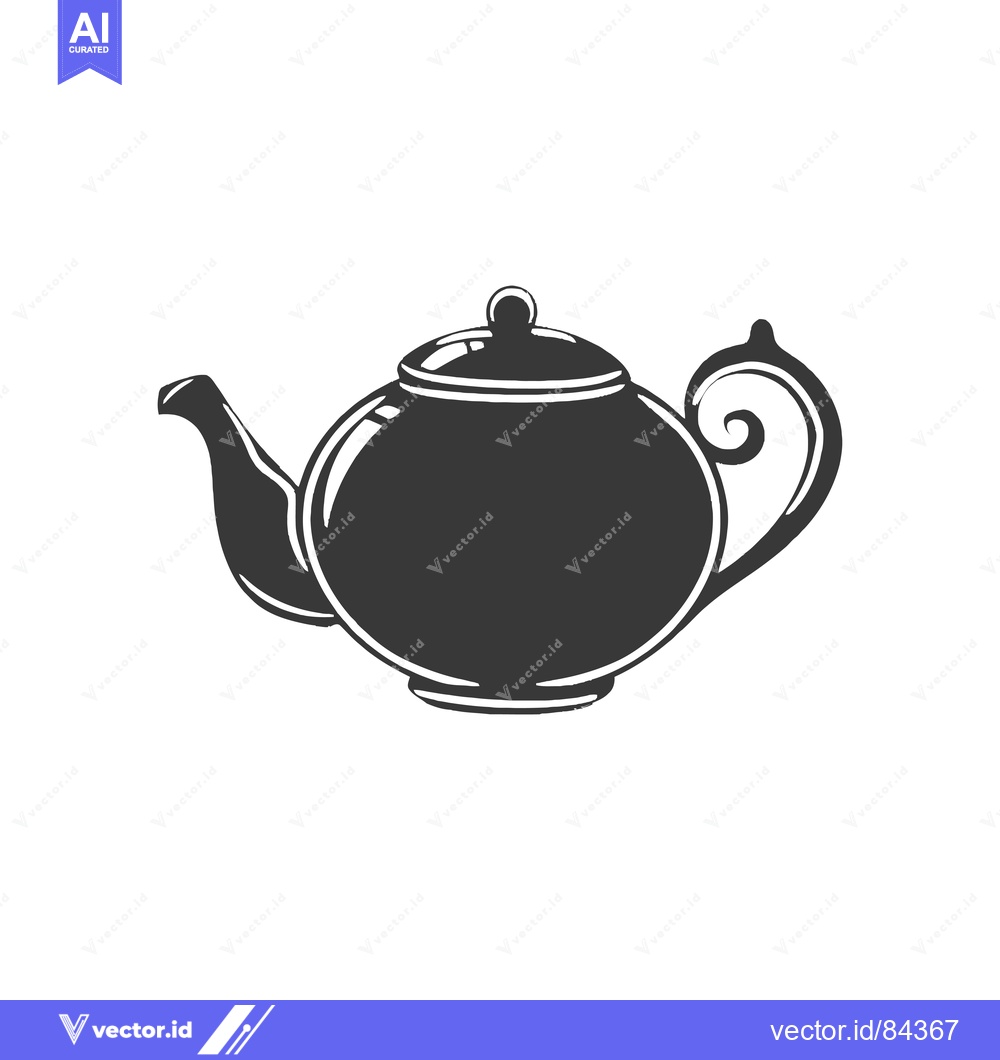 Premium Vector of Black and White Silhouette of a Teapot with a Swirly Handle