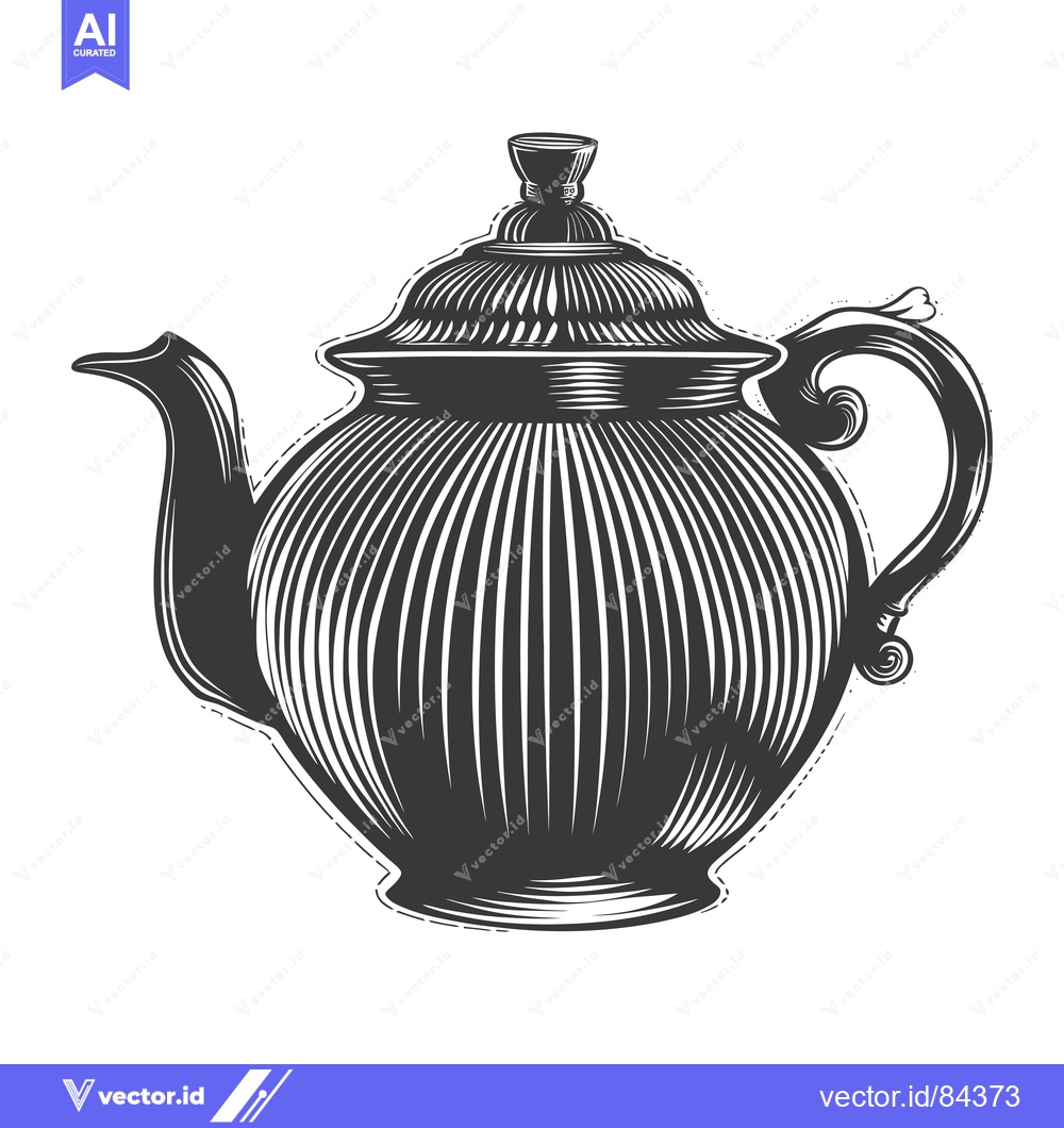 Premium Vector dari Ornate Vintage Teapot with Striped Body and Intricate Handle
