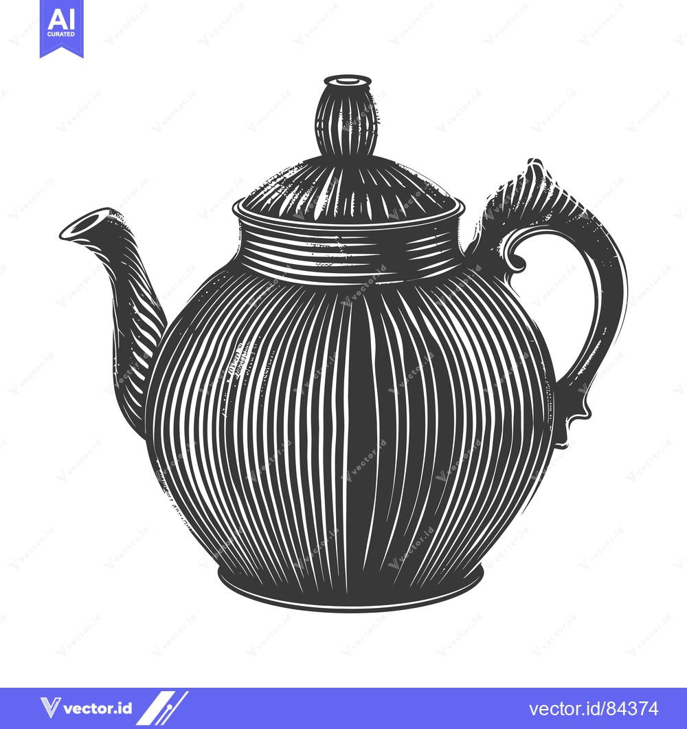 Premium Vector dari Black and White Illustration of a Striped Teapot