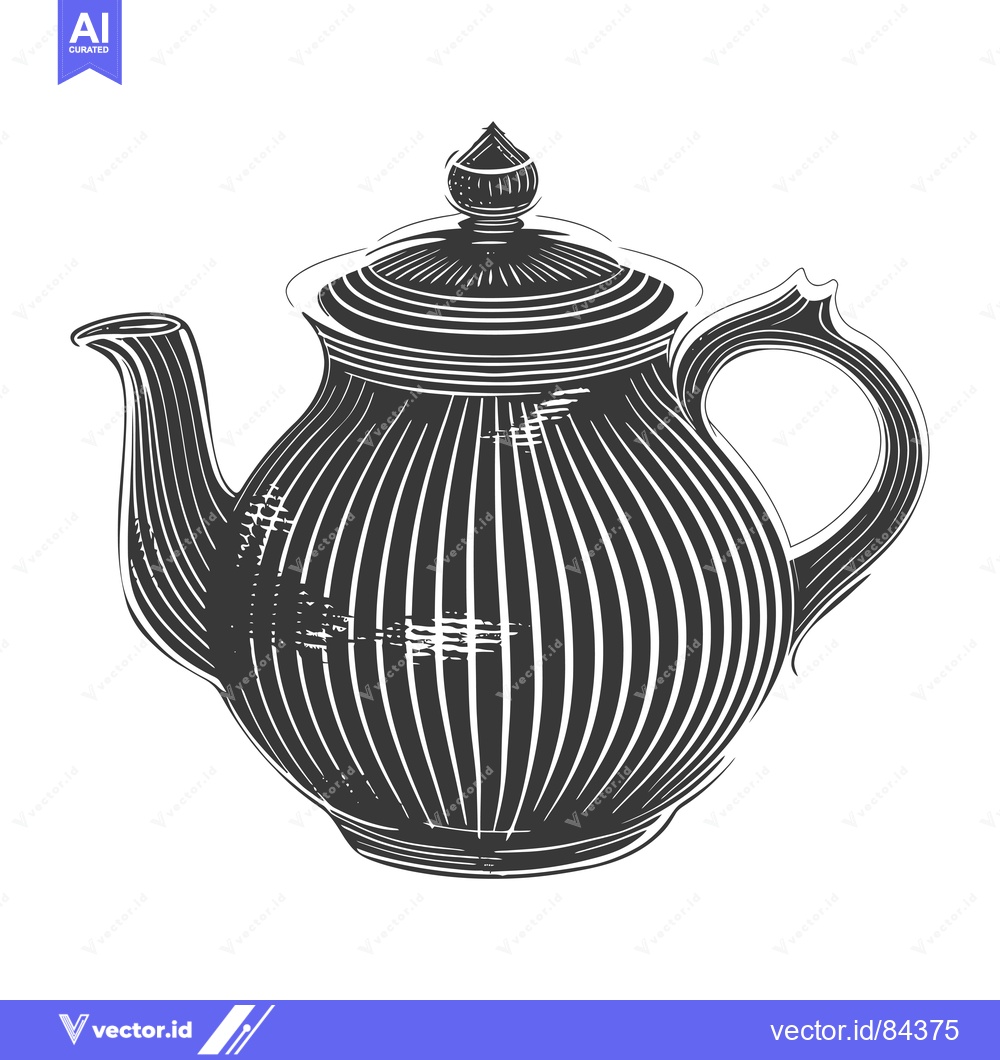 Premium Vector dari Hand-Drawn Black and White Illustration of a Teapot with a Striped Des