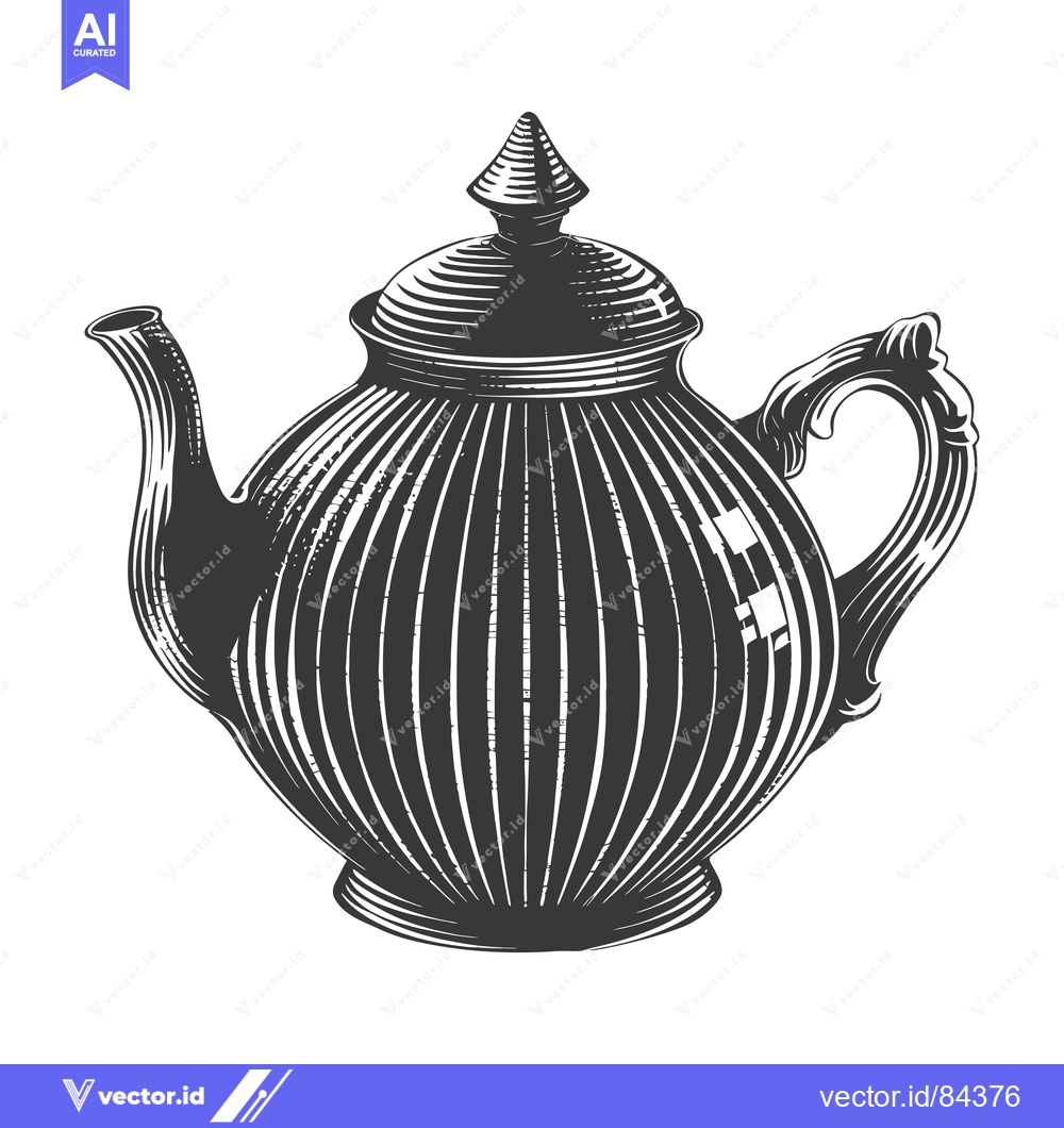 Premium Vector of Hand-Drawn Vintage Teapot with Ornate Handle and Striped Design