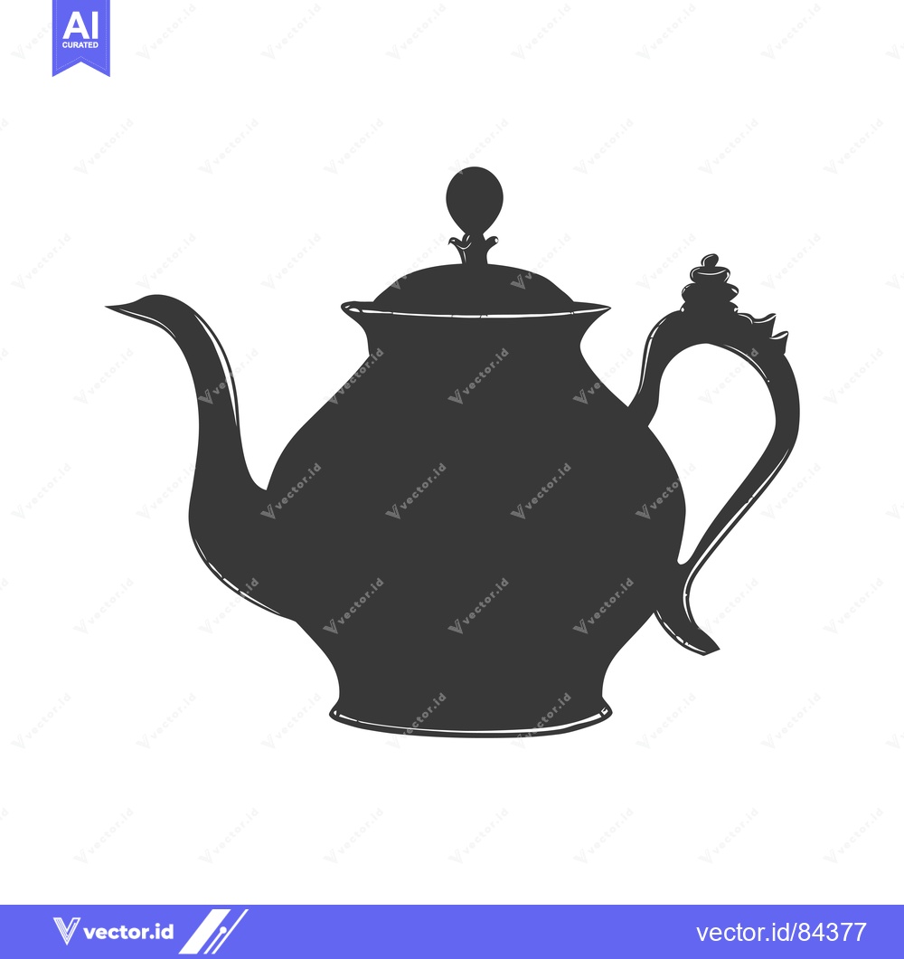Premium Vector dari A black and white silhouette of a teapot with a decorative handle and