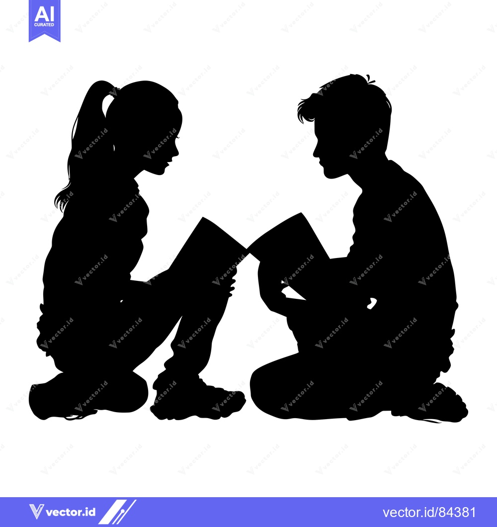 Premium Vector of Silhouette of a Boy and Girl Sharing a Book