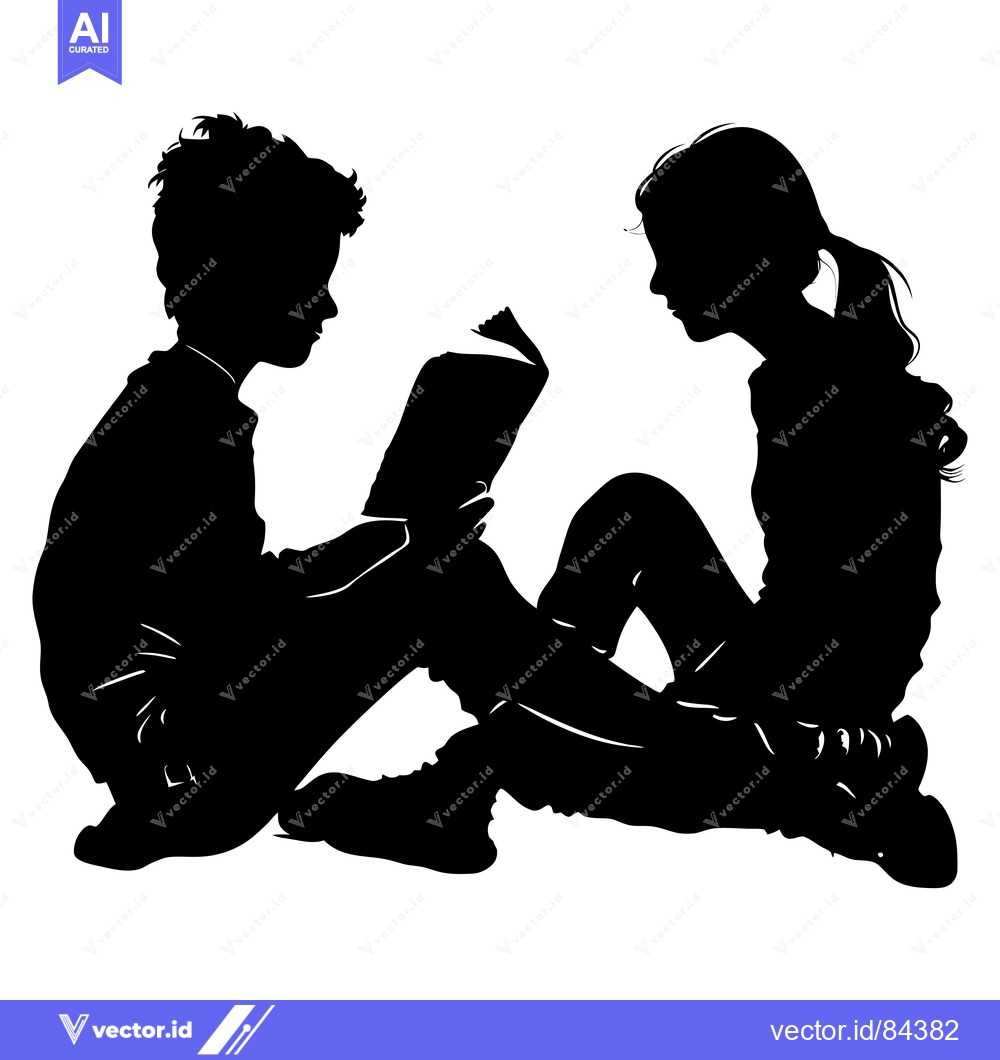 Premium Vector of Silhouette of a Boy and Girl Reading a Book Together