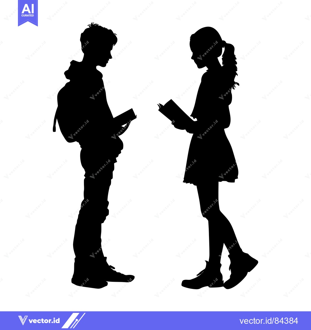 Premium Vector of Silhouette of a Boy and Girl Holding Books