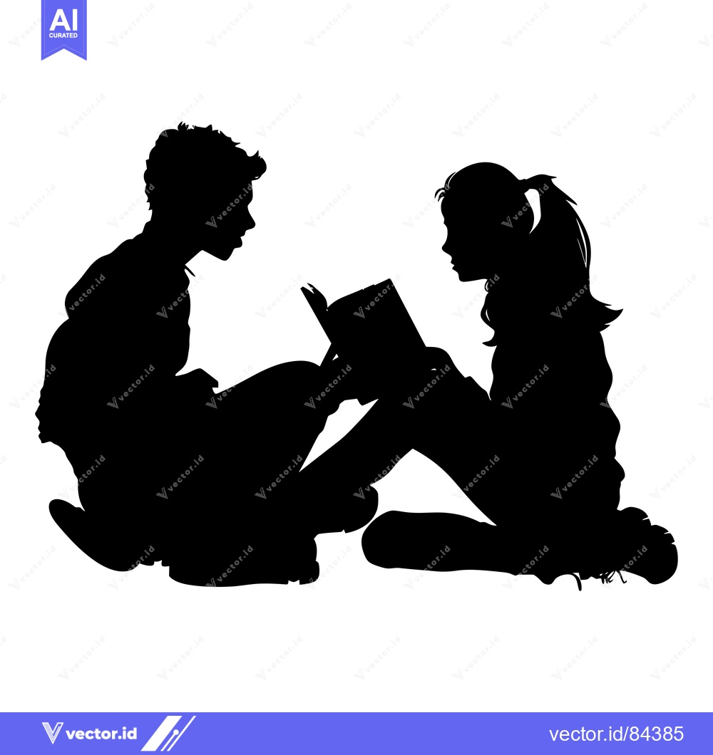 Premium Vector of Silhouette of a Boy and Girl Sitting and Reading a Book Together