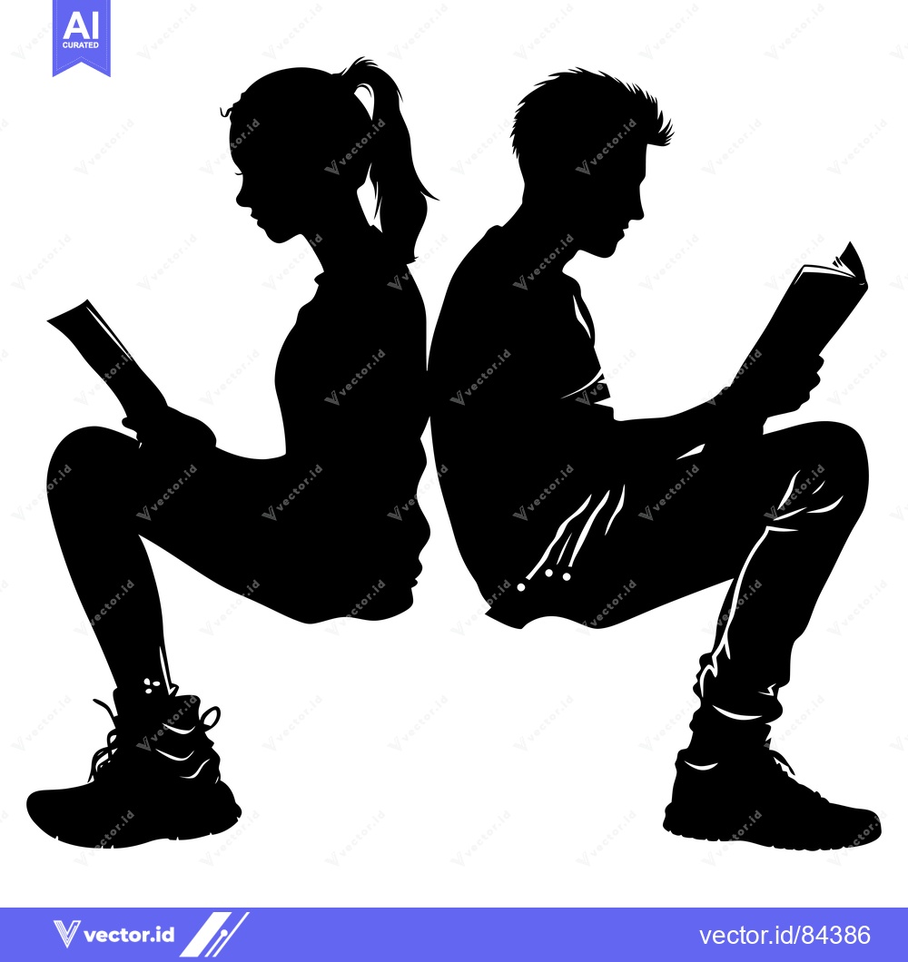 Premium Vector of Silhouette of a Young Couple Sitting Back to Back Reading Books