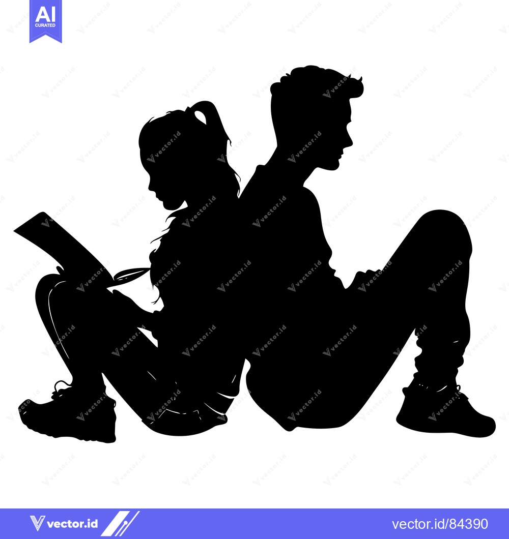 Premium Vector of Silhouette of a Young Couple Sitting and Reading