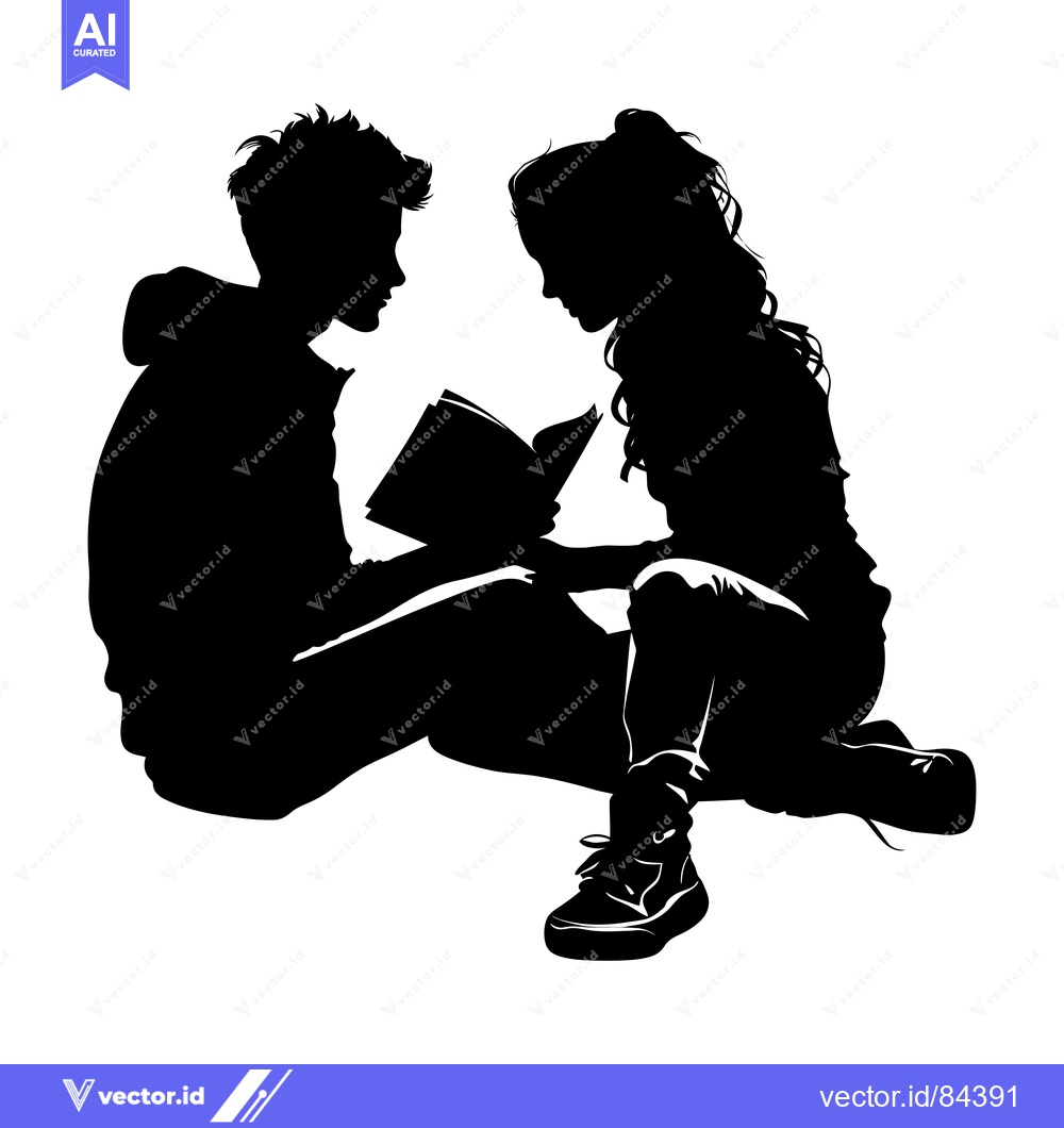Premium Vector of Silhouette of a Young Couple Sharing a Book