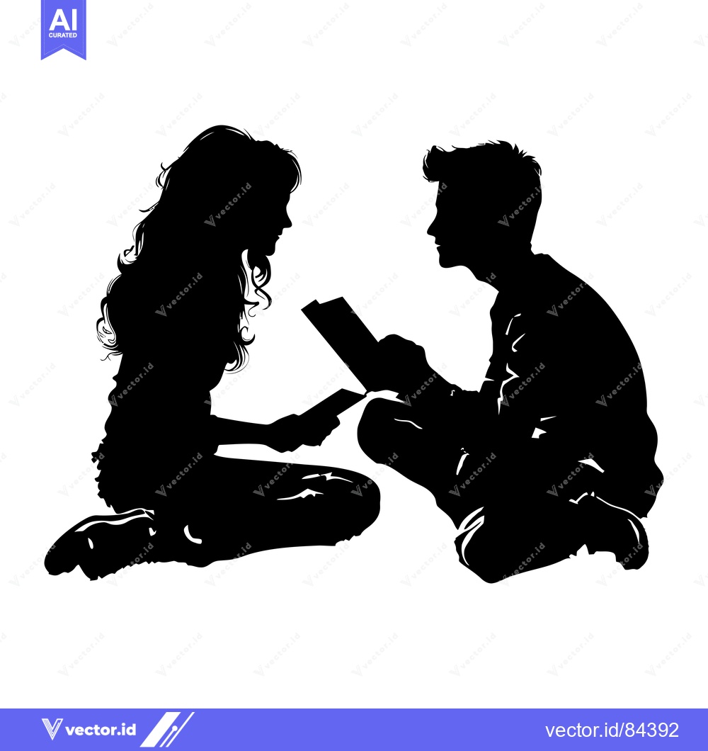 Premium Vector dari Silhouette of a Couple Reading a Book Together