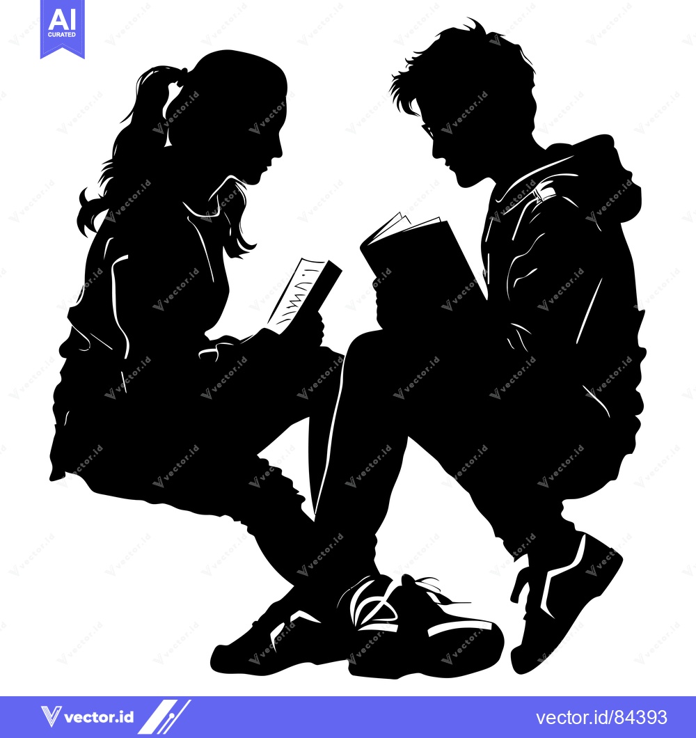 Premium Vector dari Silhouette of a Young Couple Reading Books Together