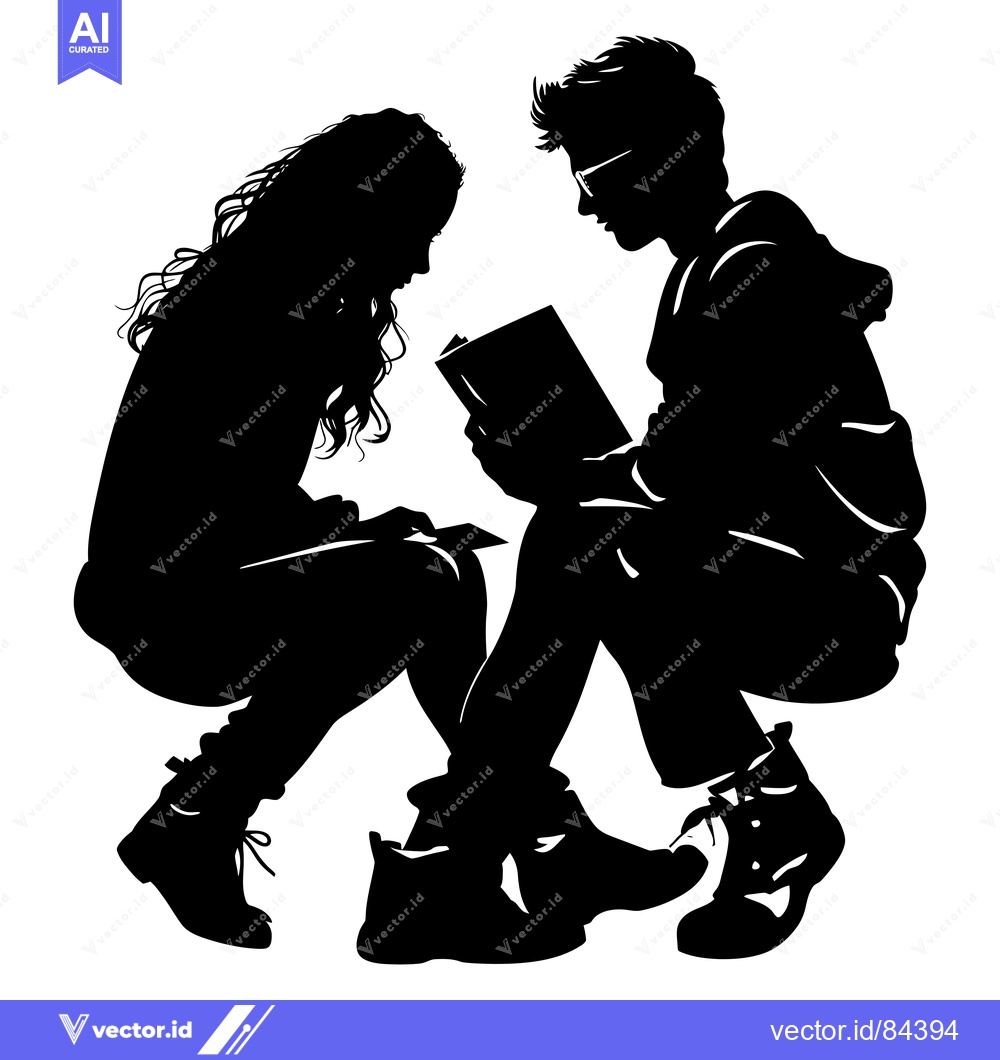 Premium Vector dari Silhouette of a Couple Reading a Book Together