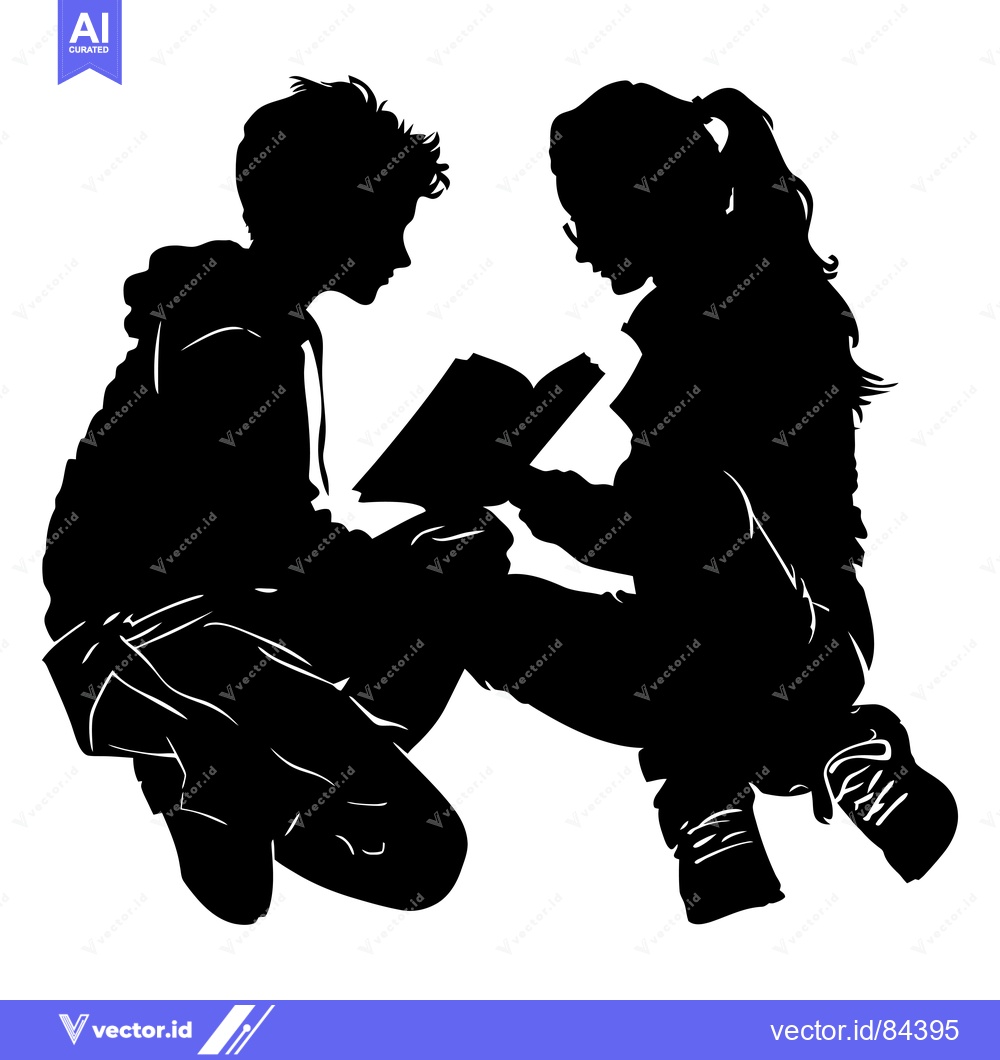 Premium Vector dari Silhouette of two teenagers reading a book together