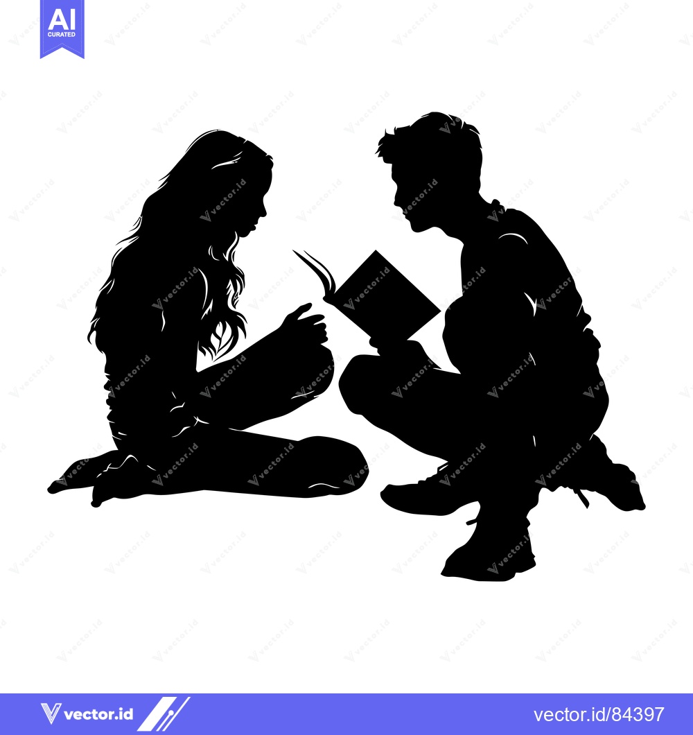 Premium Vector dari A couple sitting down reading a book together